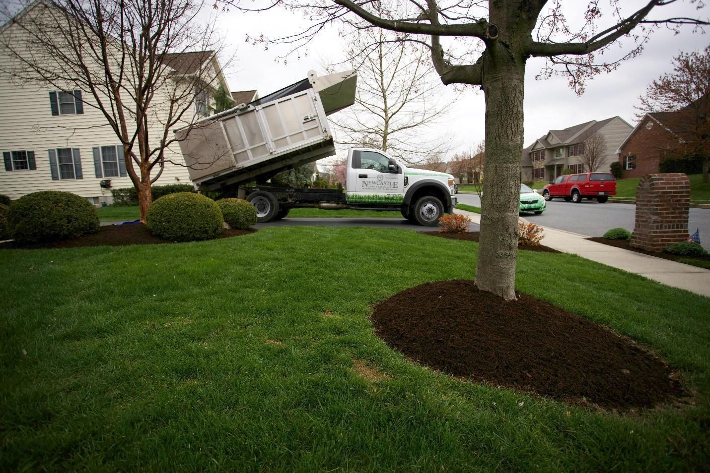 A New Castle vehicle preparing for lawn care.