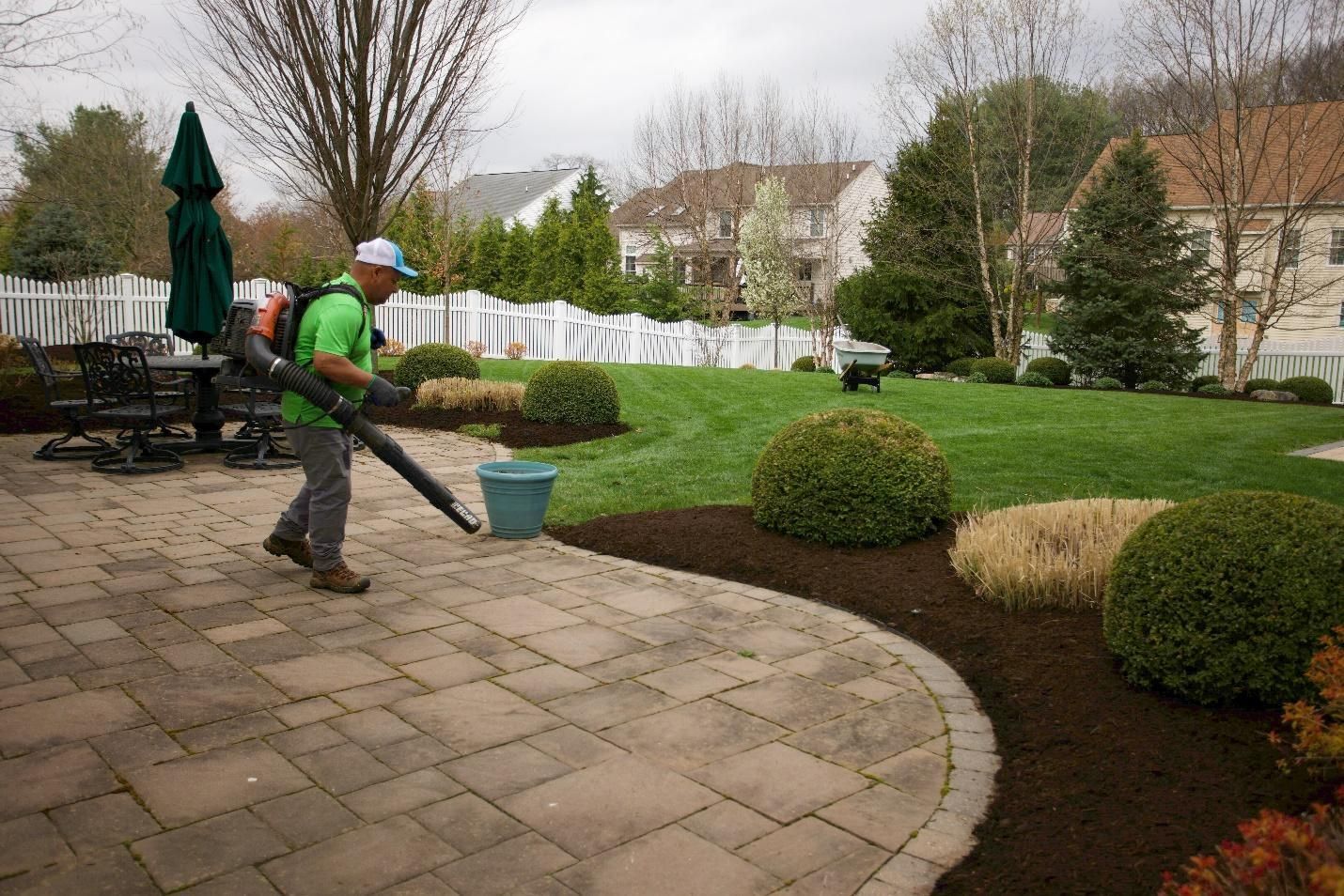 Putting the finishing touches on a client’s patio.